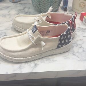 Hey Dude women’s ' White and Blue Star Shoes